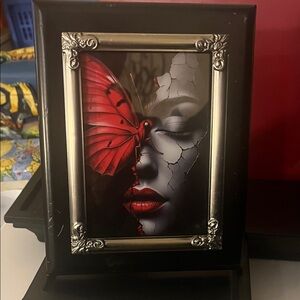 Red Butterfly & Cracked Face Wall Art Print - Contemporary Home Decor